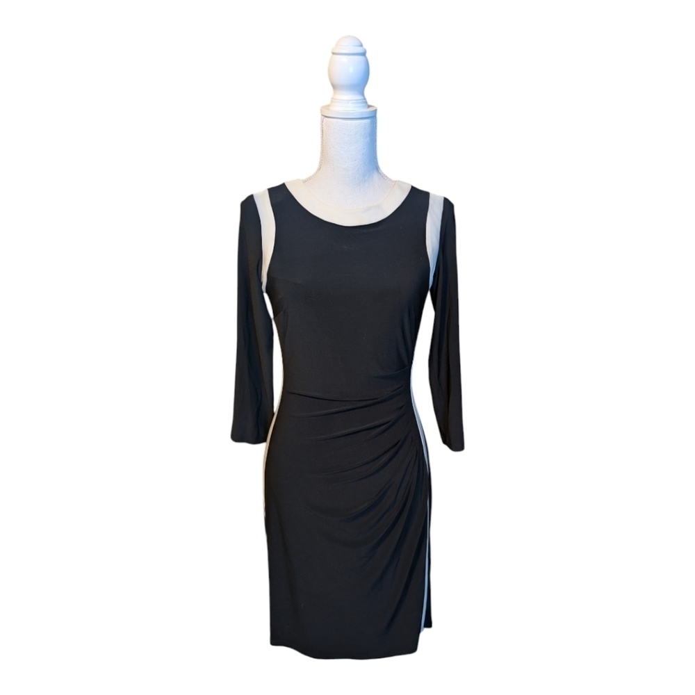 Ralph Lauren Dress CLASSIC Black White Abstract Stretch Long Sleeve SZ 4